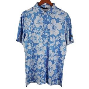 Yatta Golf  Polo Shirt Mens Medium Kahakai Polu Floral Tropical Hawaiian Travel